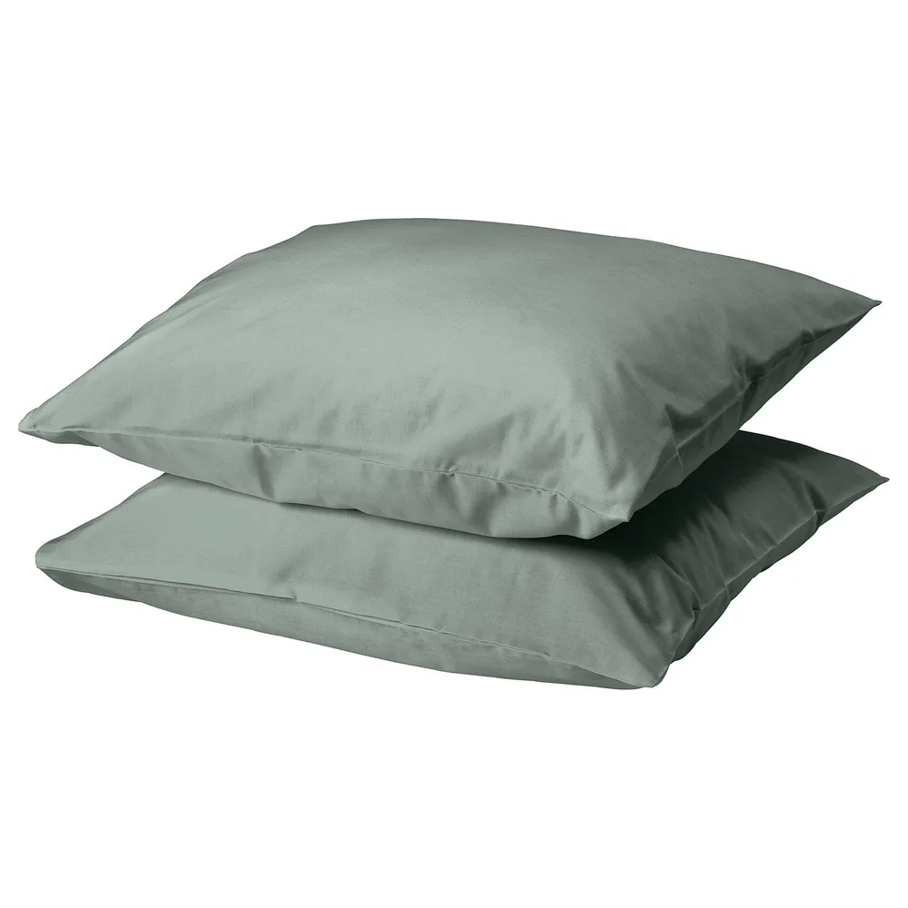 IKEA DVALA (ИКЕА ДВАЛА) — Наволочка, серо-зелёный 50x60 см, 2 шт.