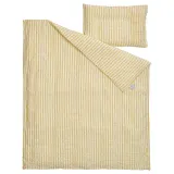 IKEA LEN (ИКЕА ЛЕН) — Пододеяльник и наволочка для кроватки, белый/жёлтый, полоска «кора» 110x125/35x55 см — фото 2