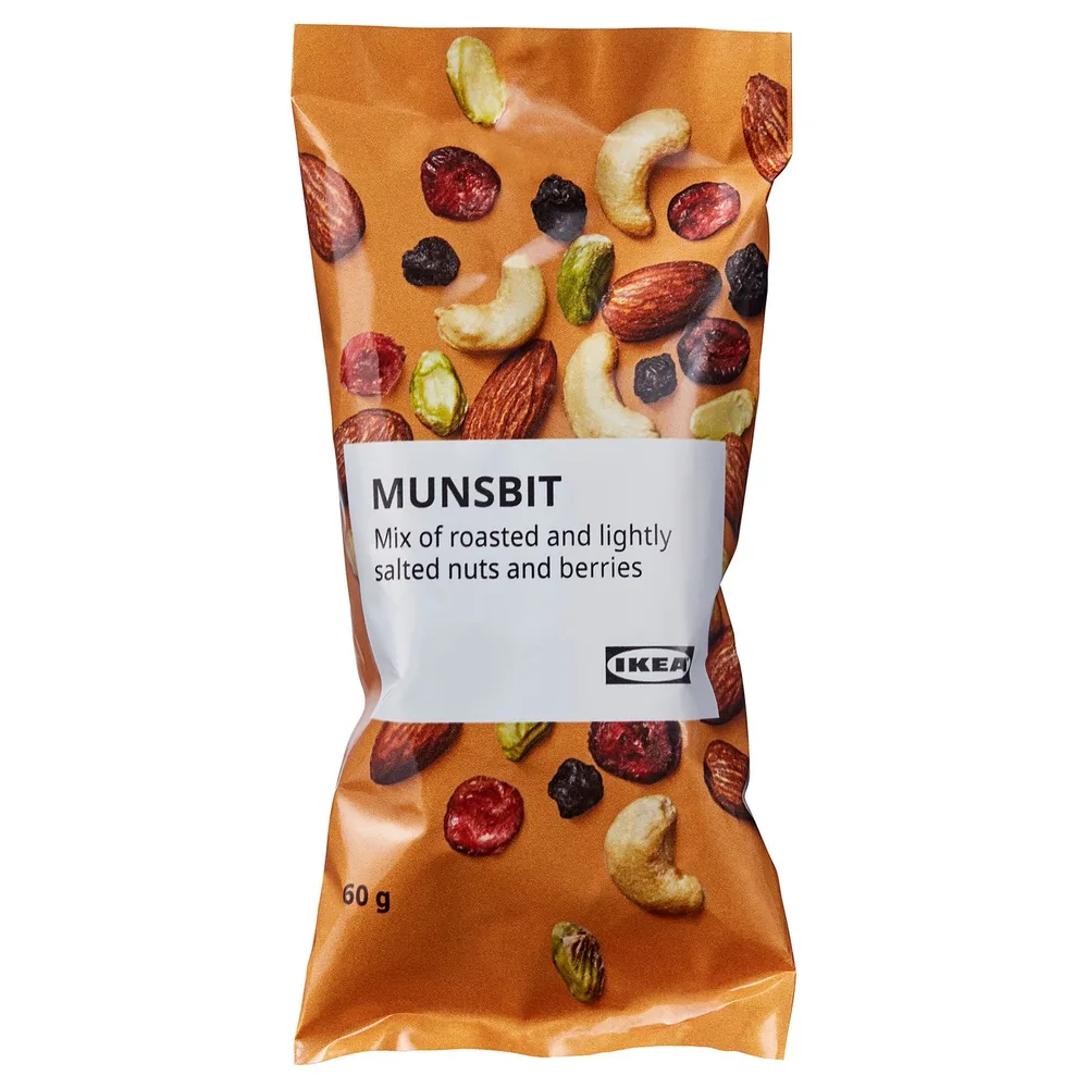IKEA MUNSBIT (ИКЕА МУНСБИТ) - Смесь жареных орехов и ягод - слегка солёная, 60 г