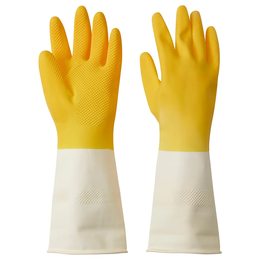 IKEA RINNIG (ИКЕА РИННИГ) — Перчатки для уборки, ярко-жёлтый/кремовый S