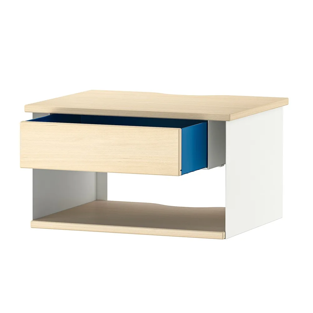 IKEA STOMSÖ (ИКЕА СТОМСЁ) — Столик прикроватный настенный, имитация берёзы белый/синий 36x29x20 см