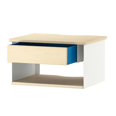 IKEA STOMSÖ (ИКЕА СТОМСЁ) — Столик прикроватный настенный, имитация берёзы белый/синий 36x29x20 см