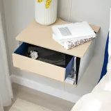 IKEA STOMSÖ (ИКЕА СТОМСЁ) — Столик прикроватный настенный, имитация берёзы белый/синий 36x29x20 см — фото 5