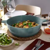 IKEA KLIPPFISK (ИКЕА КЛИППФИСК) — Сковорода-сотейник с крышкой, антипригарное покрытие/стекло/дерево серо-бирюзовый 28 см — фото 4