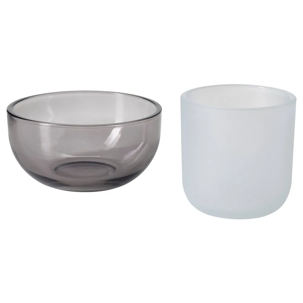 IKEA TALLTITA (ИКЕА ТАЛЛТИТА) — Подсвечник для чайных свечей, 2 шт., серый/матовое стекло
