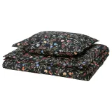 IKEA BRUDKRUSBÄR (ИКЕА БРУДКРУСБЭР) — Пододеяльник с наволочкой, чёрный разноцветный/цветочный узор 150x200/50x60 см — фото 1
