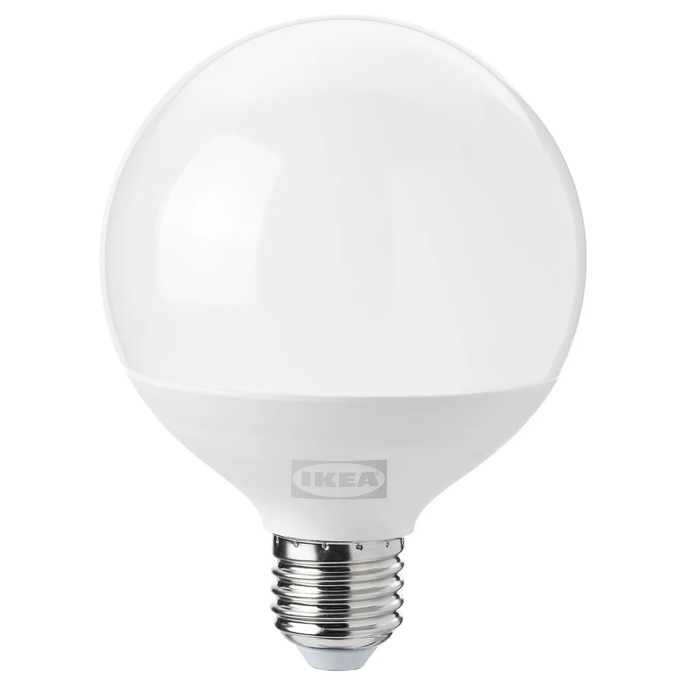 IKEA SOLHETTA (ИКЕА СОЛХЕТТА) — Лампа светодиодная E27 1521 люмен, диммируемая/шар опаловый белый 95 мм