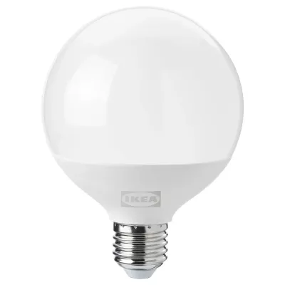 IKEA SOLHETTA (ИКЕА СОЛХЕТТА) — Лампа светодиодная E27 1521 люмен, диммируемая/шар опаловый белый 95 мм