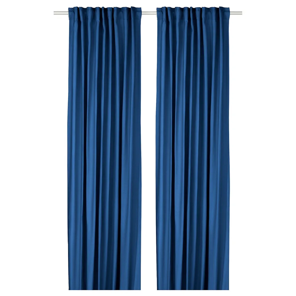 IKEA GINSTMOTT (ИКЕА ГИНСТМОТТ) — Гардина, 2 шт., тёмно-синяя/на ленте 145x300 см