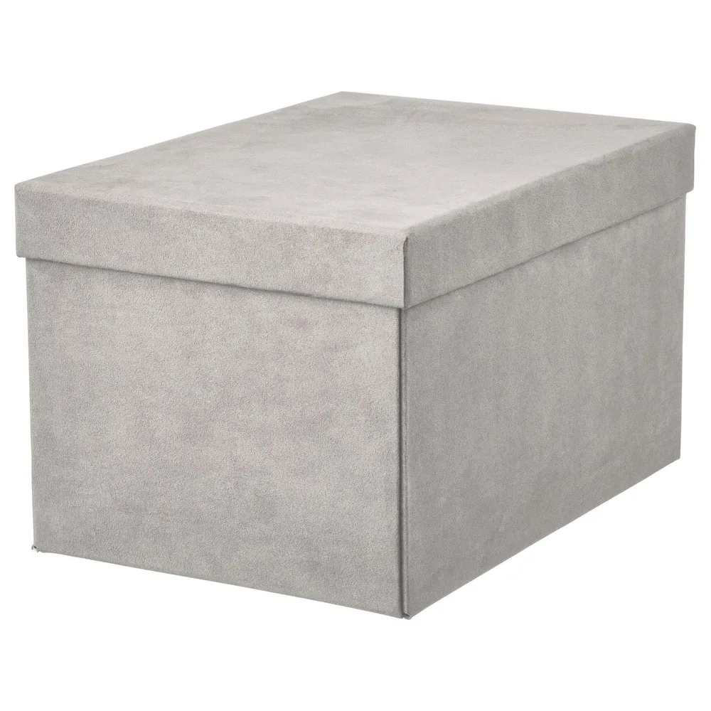 IKEA GJÄTTA (ИКЕА ГЙЭТТА) — Коробка с крышкой, бархат светло-серая 18x25x15 см