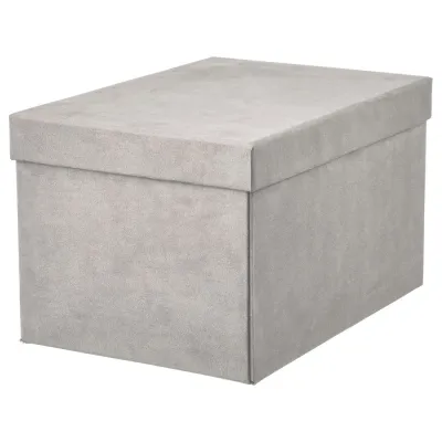 IKEA GJÄTTA (ИКЕА ГЙЭТТА) — Коробка с крышкой, бархат светло-серая 18x25x15 см