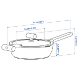 IKEA KLIPPFISK (ИКЕА КЛИППФИСК) — Сотейник с крышкой, антипригарное покрытие стекло/дерево серо-бирюзовый 24 см — фото 7
