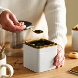 IKEA BLOMNING (ИКЕА БЛОМНИНГ) — Банка с крышкой, кремовый, для кофе/чая, 10х10х10 см — фото 2