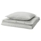 IKEA SOLFIBBLA (ИКЕА СОЛФИББЛА) — Пододеяльник и наволочка, серый белый/полоска 150х200/50х60 см — фото 1