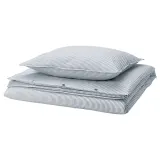 IKEA SOLFIBBLA (ИКЕА СОЛФИББЛА) — Пододеяльник и наволочка, белый синий/полоска 150х200/50х60 см — фото 1