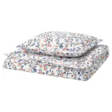 IKEA BRUDKRUSBÄR (ИКЕА БРУДКРУСБЭР) — Пододеяльник и наволочка, белый разноцветный/цветочный узор 150x200/50x60 см — фото 1