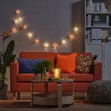 IKEA SOLVINDEN (ИКЕА СОЛВИНДЕН) — Гирлянда светодиодная, 12 ламп, на солнечной батарее, для улицы/красная в полоску — фото 2