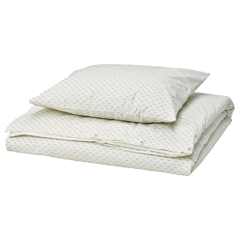 IKEA BANDKNIPPE (ИКЕА БАНДКНИППЕ) — Пододеяльник и наволочка, белый/зелёный 150x200/50x60 см