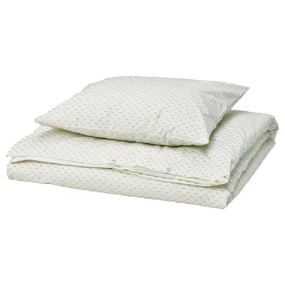 IKEA BANDKNIPPE (ИКЕА БАНДКНИППЕ) — Пододеяльник и наволочка, белый/зелёный 150x200/50x60 см