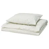 IKEA BANDKNIPPE (ИКЕА БАНДКНИППЕ) — Пододеяльник и наволочка, белый/зелёный 150x200/50x60 см — фото 1