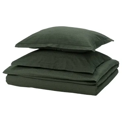 IKEA LUKTVICKER (ИКЕА ЛУКТВИКЕР) — Пододеяльник и 2 наволочки, тёмно-зелёный 200x200/50x60 см