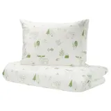 IKEA BARNDRÖM (ИКЕА БАРНДРЁМ) — Пододеяльник и наволочка, белый/зелёный, лес 150x200/50x60 см — фото 1