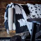 IKEA KUSTFYR (ИКЕА КУСТФИР) — Плед, узор в привидение черный/белый 130х170 см — фото 3