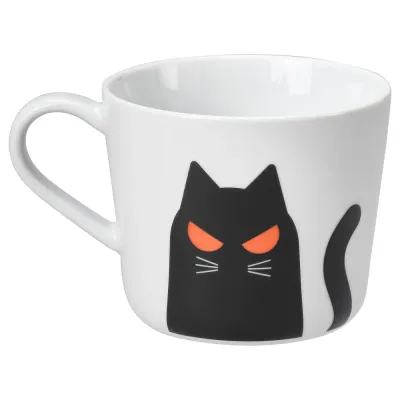 IKEA KUSTFYR (ИКЕА КУСТФИР) — Кружка, узор в кошек белый/черный 36 сл