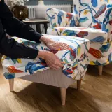 IKEA STRANDMON (ИКЕА СТРАНДМОН) — Чехол для пуфа, Stigsbo разноцветный/бежевый — фото 6