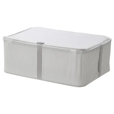 IKEA HEMMAFIXARE (ИКЕА ХЕММАФИКСАРЕ) — Короб для хранения одежды/белья, полоска/белый/серый 34x51x19 см