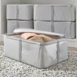 IKEA HEMMAFIXARE (ИКЕА ХЕММАФИКСАРЕ) — Короб для хранения одежды/белья, полоска/белый/серый 34x51x19 см — фото 2