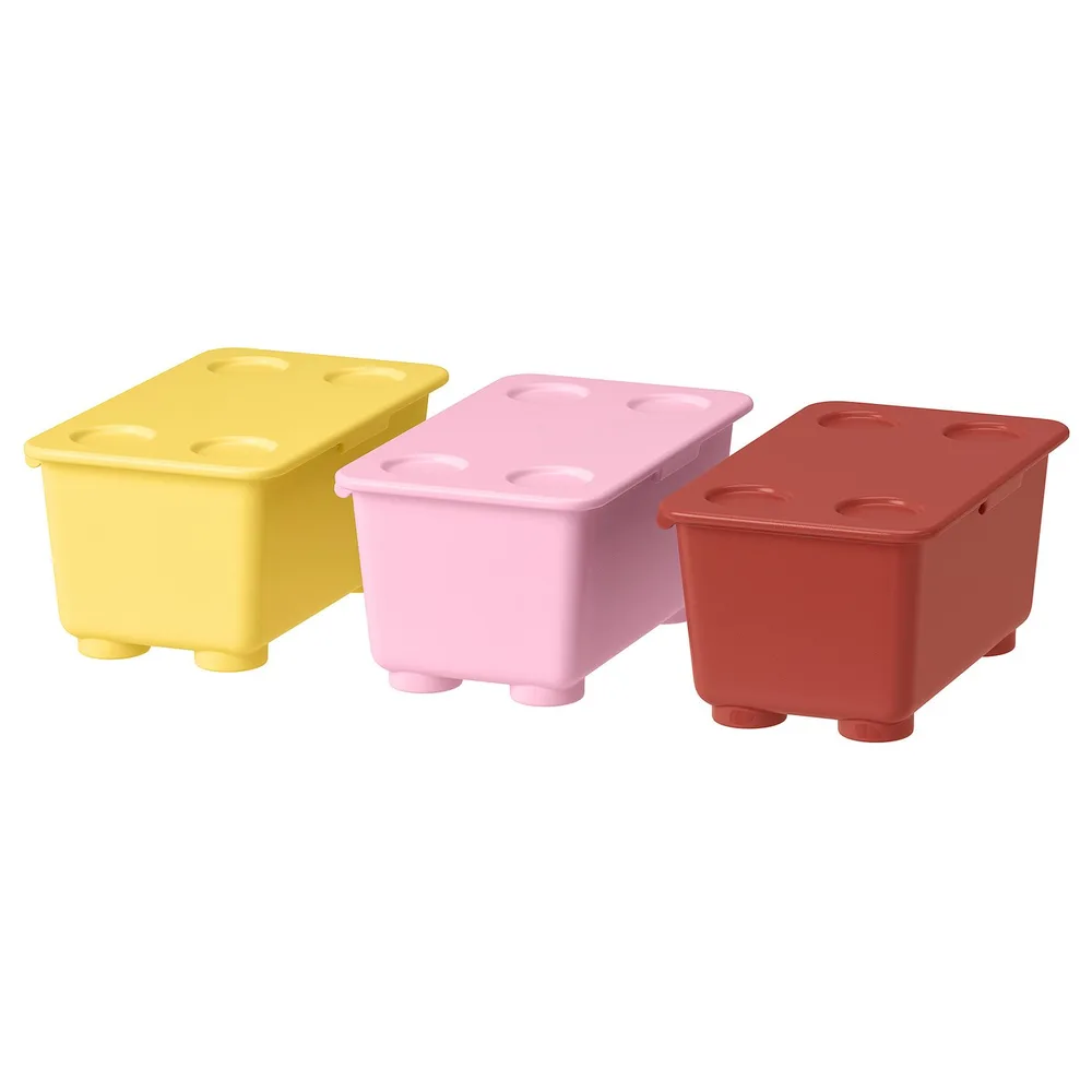 IKEA GLIS (ИКЕА ГЛИС) — Коробка с крышкой, красная розовая/жёлтая 17x10 см