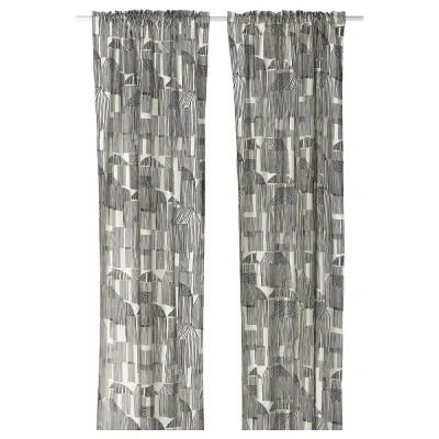 IKEA TEMPELFLY (ИКЕА ТЕМПЕЛФЛИ) — Штора, 2 шт, белый/чёрный/на тесьме 145x300 см