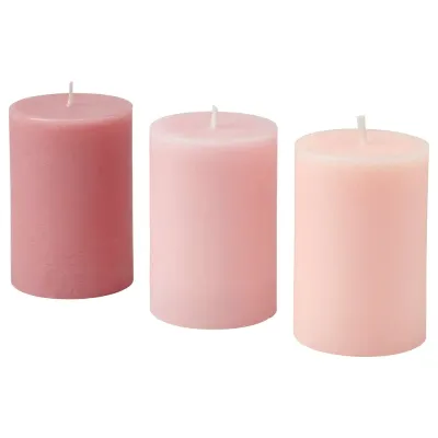 IKEA LOTSFÅGEL (ИКЕА ЛОТСФОГЕЛ) — Свеча блочная ароматическая, розовые цветы розовая 30 ч, 3 шт.