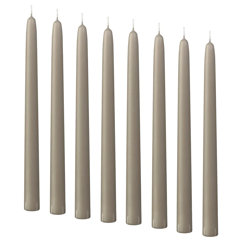 IKEA KLOKHET (ИКЕА КЛОКХЕТ) — Свеча коническая без запаха, серо-бежевая 25 см 8 шт