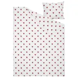 IKEA BARNDRÖM (ИКЕА БАРНДРЁМ) — Пододеяльник и наволочка, белый красный/сердечки фланель 150x200/50x60 см — фото 2