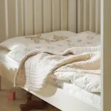 IKEA LEN (ИКЕА ЛЕН) — Одеяльце, белый бежевый/в горошек муслин 80x100 см — фото 5