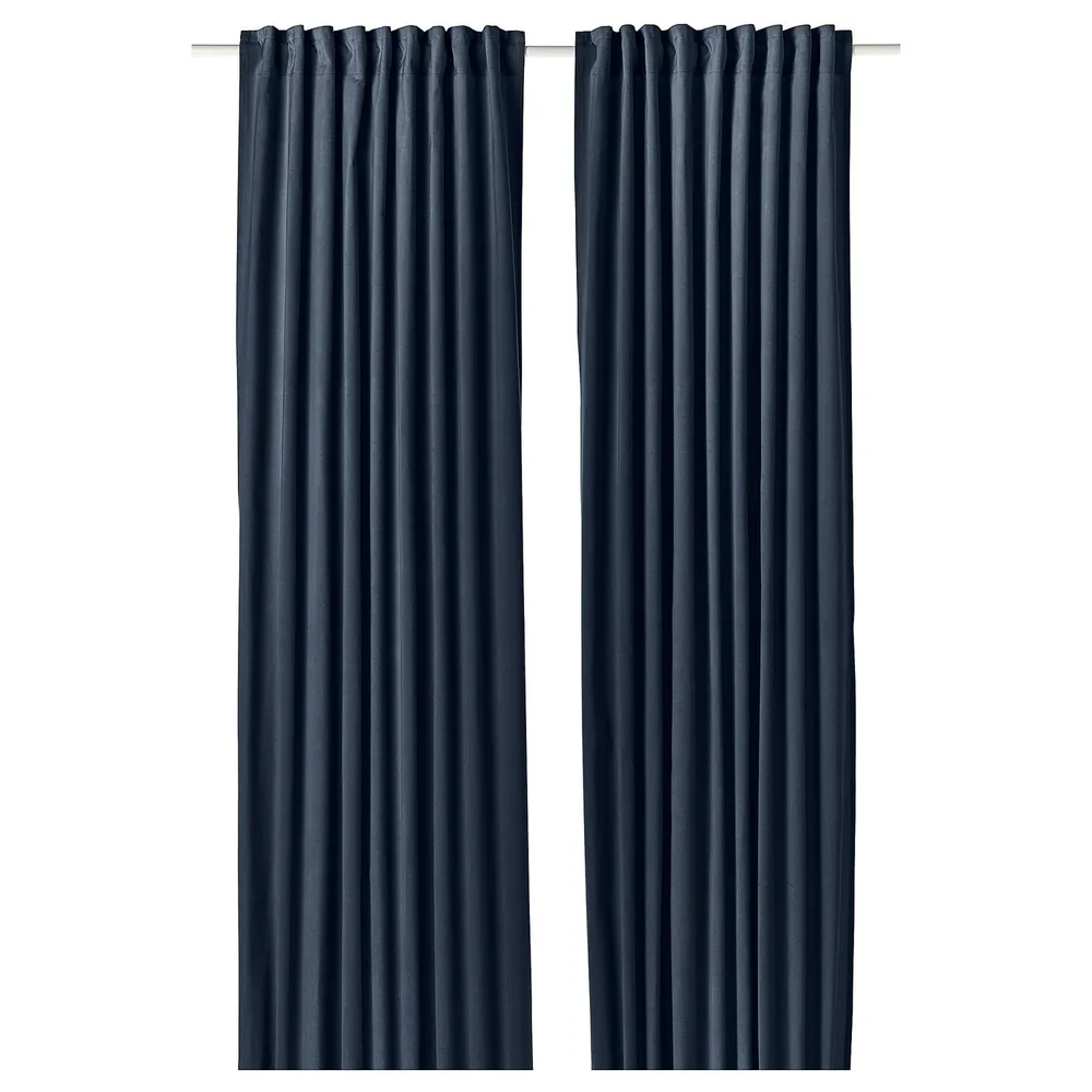 IKEA SANELA (ИКЕА САНЕЛА) — Штора, 2 шт., тёмно-синий/на тесьме 140x280 см