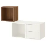 IKEA EKET (ИКЕА ЕКЕТ) — Комбинация навесных шкафов, белый/орех 105x35x70 см — фото 1