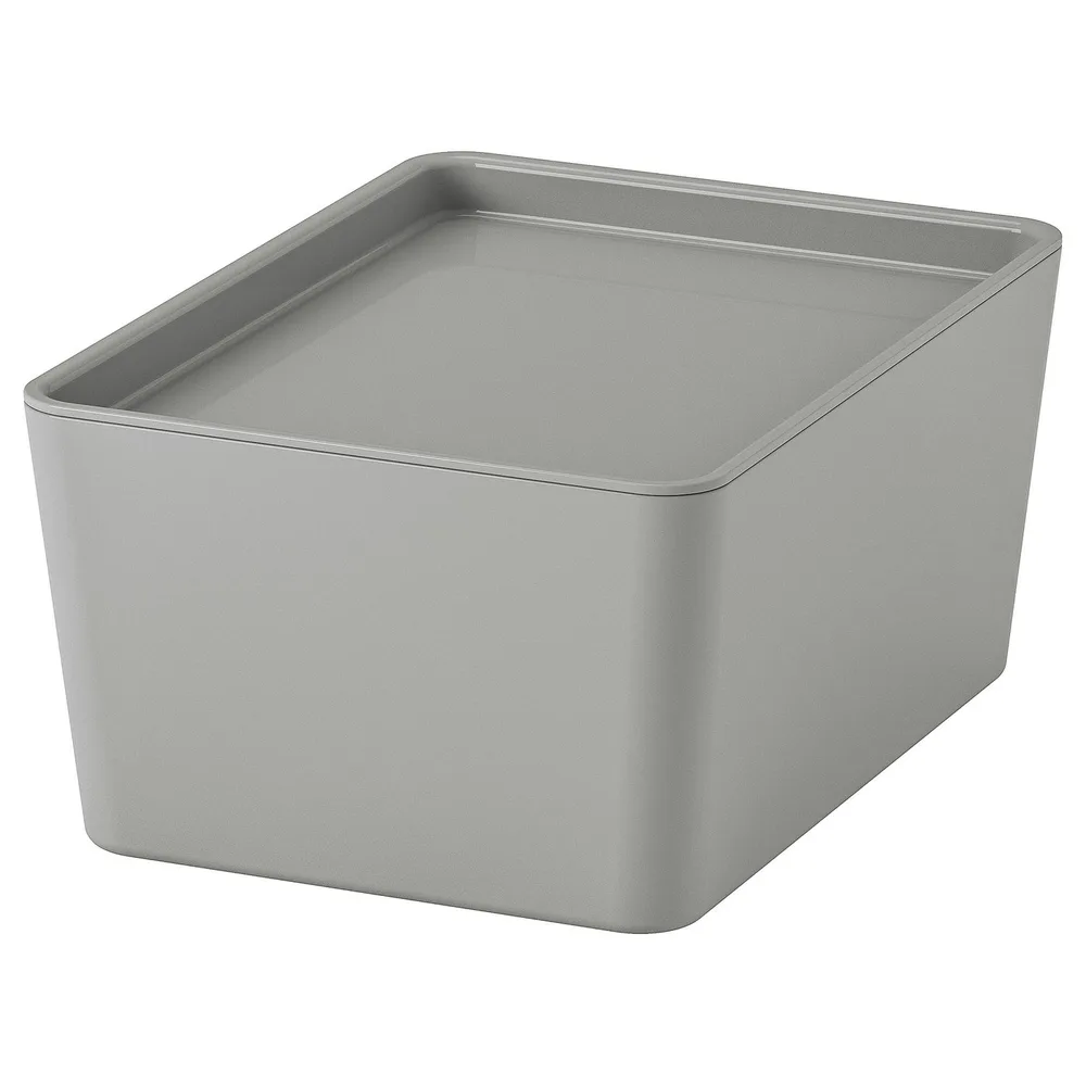 IKEA KUGGIS (ИКЕА КУГГИС) — Контейнер с крышкой, светло-серый 13x18x8 см