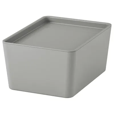 IKEA KUGGIS (ИКЕА КУГГИС) — Контейнер с крышкой, светло-серый 13x18x8 см