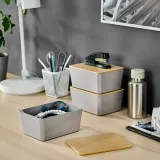 IKEA KUGGIS (ИКЕА КУГГИС) — Контейнер с крышкой, светло-серый/бамбук 13x18x8 см — фото 2