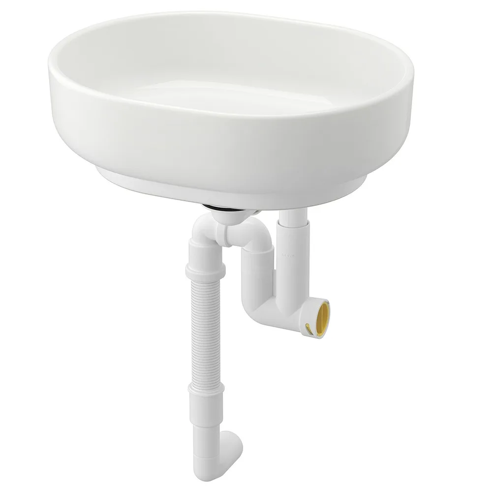 IKEA VINDELÄLVEN (ИКЕА ВИНДЕЛЭЛВЕН) — Раковина накладная с сифоном, белый 39x31 см