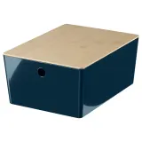 IKEA KUGGIS (ИКЕА КУГГИС) — Контейнер с крышкой, чёрно-синий/бамбук 26x35x15 см — фото 1