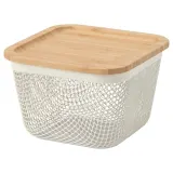 IKEA 365+ (ИКЕА 365+) — Корзина для еды с крышкой, квадратная металл/белый бамбук 15x15x11 см — фото 1