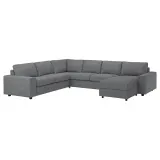 IKEA VIMLE (ИКЕА ВИМЛЕ) — Чехол на угловой диван 5-местный с шезлонгом и широкими подлокотниками, Lejde серо-чёрный — фото 2