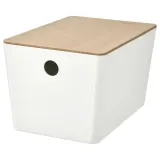 IKEA KUGGIS (ИКЕА КУГГИС) — Контейнер с крышкой, белый/бамбук 18x26x15 см — фото 1