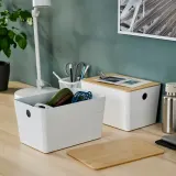 IKEA KUGGIS (ИКЕА КУГГИС) — Контейнер с крышкой, белый/бамбук 18x26x15 см — фото 2