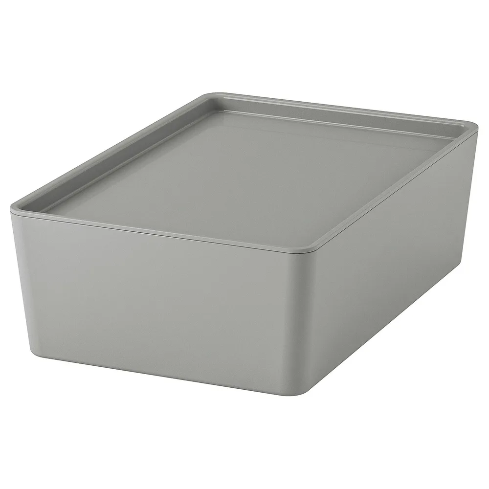 IKEA KUGGIS (ИКЕА КУГГИС) — Контейнер с крышкой, светло-серый 18x26x8 см