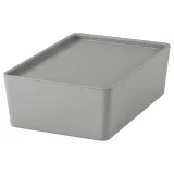 IKEA KUGGIS (ИКЕА КУГГИС) — Контейнер с крышкой, светло-серый 18x26x8 см — фото 1